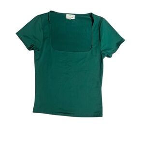 Sage Green Fitted Short Sleeve Square Neck Top
